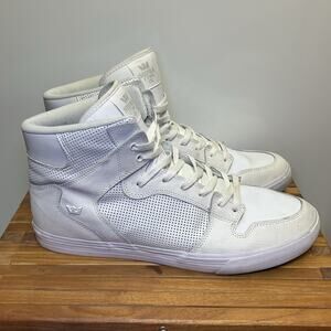 Supra Vaider White Leather Classic High Top Skate Shoe Sneakers Men’s 15